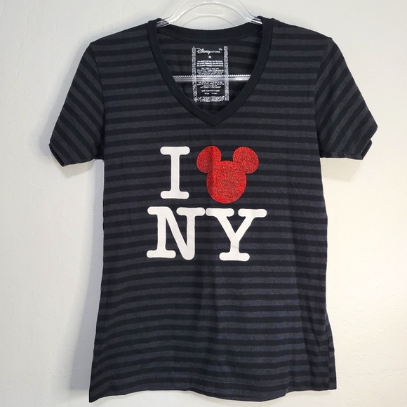 Disney Tops - Disney Black and Gray Striped I Love NY
